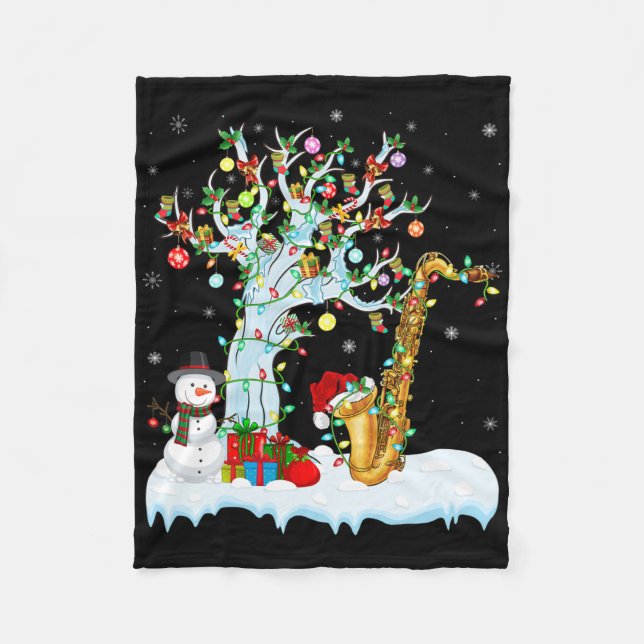 Saxophone Xmas Element Tree Lighting Saxophone Chr Fleece Blanket (Front)