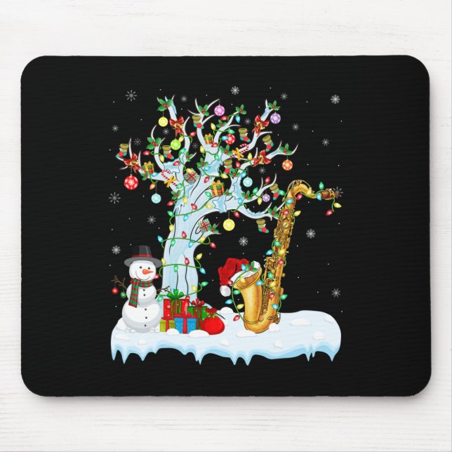 Saxophone Xmas Element Tree Lighting Saxophone Chr Mouse Pad (Front)