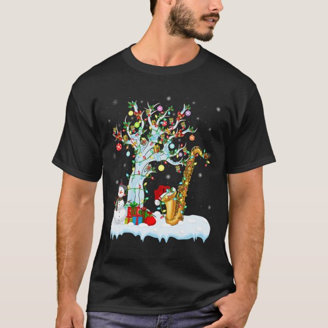 Saxophone Xmas Element Tree Lighting Saxophone Chr T-Shirt (Front)