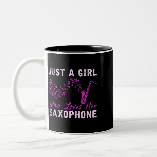 Saxophonist Girl Women Gift Jazz Music Saxophone Two-Tone Coffee Mug (Left)