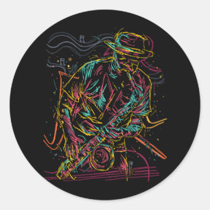 Saxophonist Jazz Musician Idea Saxophone Music Pla Classic Round Sticker