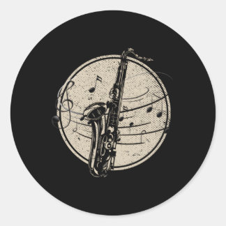 Saxophonist Music Notes Jazz Musician Saxophone Classic Round Sticker