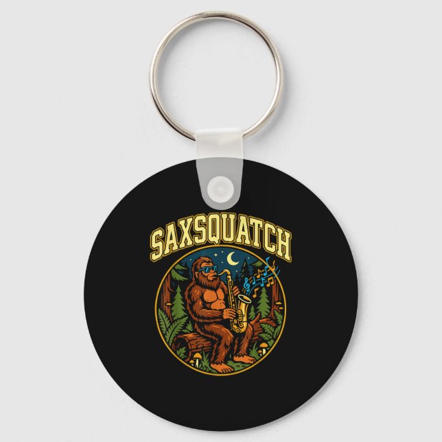 Saxsquatch Bigfoot Saxophone Player Jazz Music Hum Key Ring (Front)
