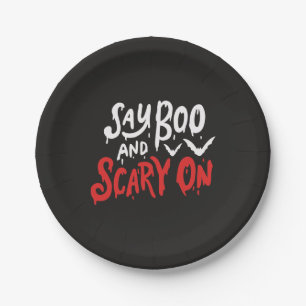 Say Boo and Scary On   Funny Halloween Party Paper Plate