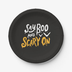 Say Boo and Scary On   Funny Halloween Party Paper Plate