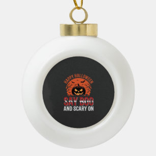 Say Boo Halloween Pumpkin Design_1 Ceramic Ball Christmas Ornament