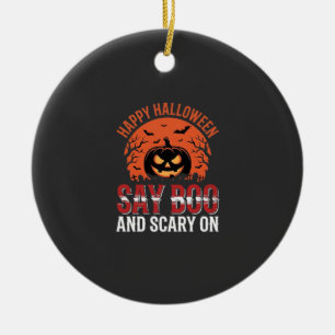 Say Boo Halloween Pumpkin Design_1 Ceramic Ornament