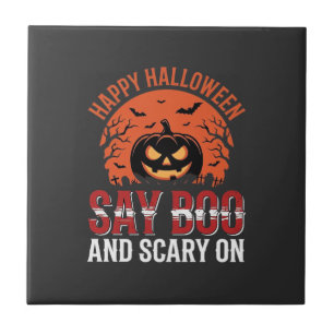 Say Boo Halloween Pumpkin Design_1 Ceramic Tile