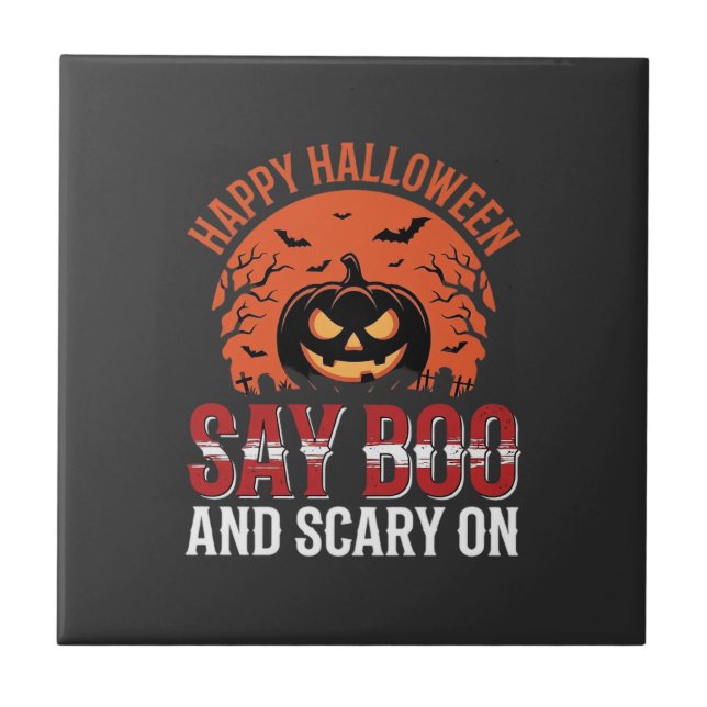 Say Boo Halloween Pumpkin Design_1 Ceramic Tile (Front)