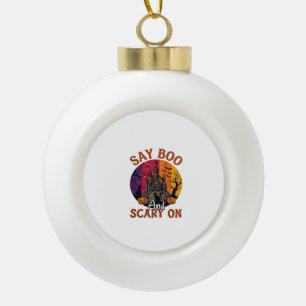 Say Boo Scary Halloween Haunted House Black Cat Pu Ceramic Ball Christmas Ornament