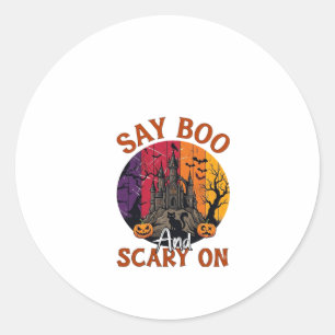 Say Boo Scary Halloween Haunted House Black Cat Pu Classic Round Sticker