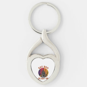 Say Boo Scary Halloween Haunted House Black Cat Pu Key Ring