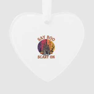 Say Boo Scary Halloween Haunted House Black Cat Pu Ornament