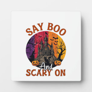 Say Boo Scary Halloween Haunted House Black Cat Pu Plaque
