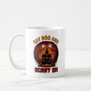 Say Boo Scary Haunted House Ghosts Pumpkins Hallow Coffee Mug