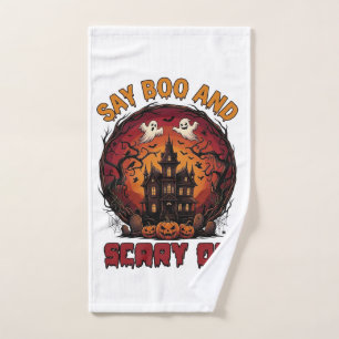 Say Boo Scary Haunted House Ghosts Pumpkins Hallow Hand Towel