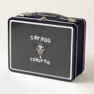 Say Boo Scary Skull Crown Bat Wings Halloween_1 Metal Lunch Box