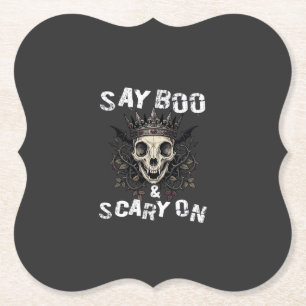 Say Boo Scary Skull Crown Bat Wings Halloween_1 Paper Coaster