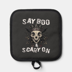 Say Boo Scary Skull Crown Bat Wings Halloween_1 Pot Holder