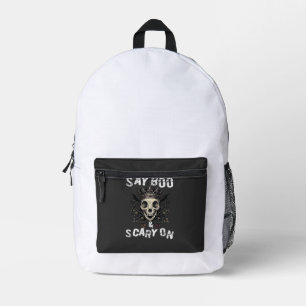 Say Boo Scary Skull Crown Bat Wings Halloween_1 Printed Backpack