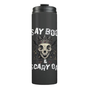 Say Boo Scary Skull Crown Bat Wings Halloween_1 Thermal Tumbler
