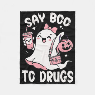 Say Boo To Drugs Funny Halloween Red Ribbon Fleece Blanket