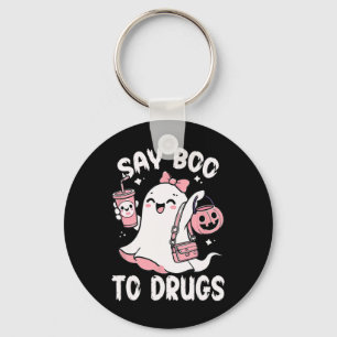 Say Boo To Drugs Funny Halloween Red Ribbon Key Ring