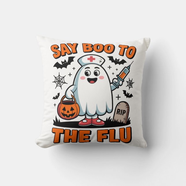 Say Boo to the Flu Funny Halloween Nurse Doctor  Cushion (Front)