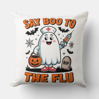 Say Boo to the Flu Funny Halloween Nurse Doctor  Cushion
