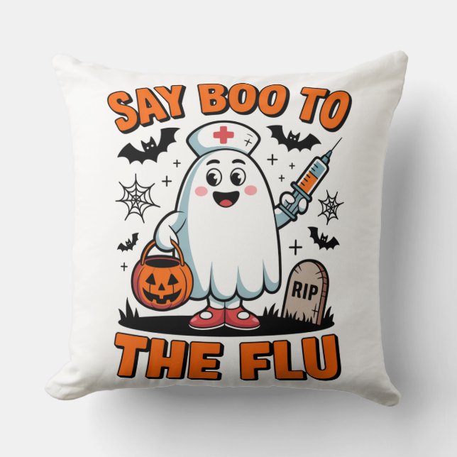 Say Boo to the Flu Funny Halloween Nurse Doctor  Cushion (Front)
