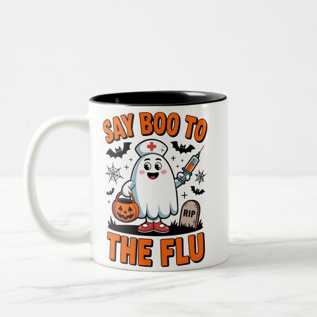 Say Boo to the Flu Funny Halloween Nurse Doctor  Two-Tone Coffee Mug (Left)