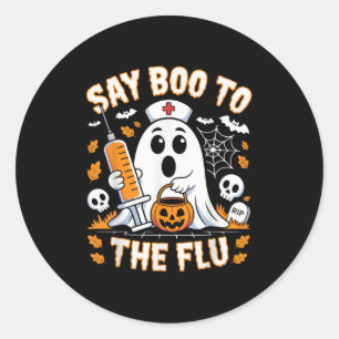 Say Boo To The Flu Ghost Nurse Design Classic Round Sticker