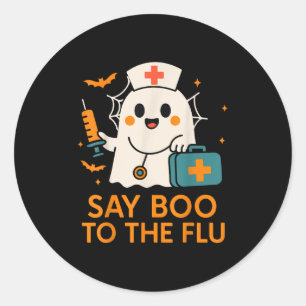 Say Boo To The Flu Nurse Halloween Vaccine Ghost C Classic Round Sticker