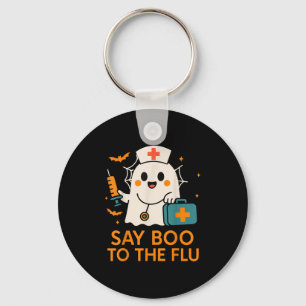 Say Boo To The Flu Nurse Halloween Vaccine Ghost C Key Ring