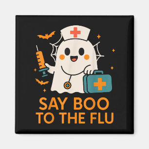 Say Boo To The Flu Nurse Halloween Vaccine Ghost C Magnet