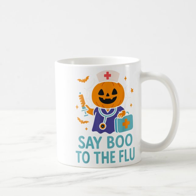 Say Boo To The Flu Nurse Halloween Vaccine Pumpkin Coffee Mug (Right)