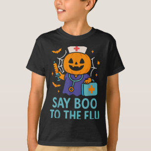 Say Boo To The Flu Nurse Halloween Vaccine Pumpkin T-Shirt