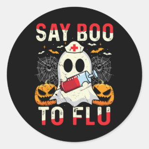 Say Boo To The Flu Vintage Halloween Ghost Nurse B Classic Round Sticker