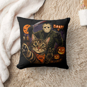 "Say Boop! Funny Horror Cat Selfie Jason Hallowen Cushion