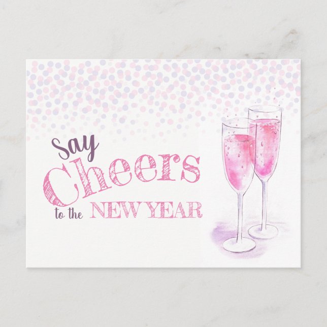 Say cheers New Years pink champagne invitation Postcard (Front)