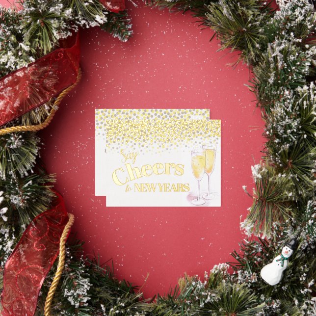 Say cheers to the New Year champagne glasses  Foil Holiday Postcard (Insitu)