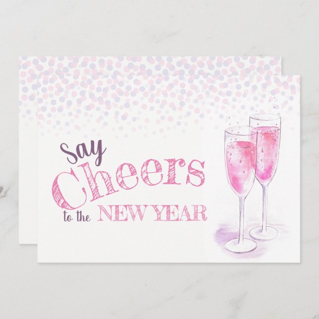 Say cheers to the New Year pink champagne glasses Invitation (Front/Back)