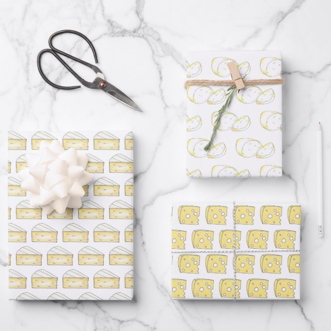 Say Cheese Brie Mozzarella Swiss Cheese Wedges Wrapping Paper Sheet (Front)