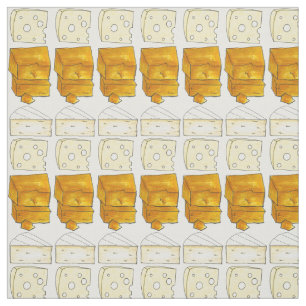 Say Cheese Cheddar Swiss Brie Cheeses Food Print Fabric