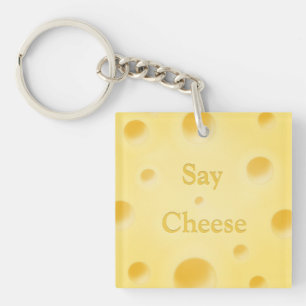 "Say Cheese" Cute Yellow Cheese Slice Custom Key Ring