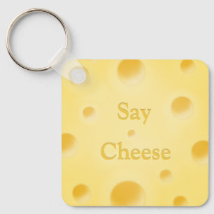 "Say Cheese" Cute Yellow Cheese Slice Custom Key Ring