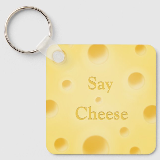 "Say Cheese" Cute Yellow Cheese Slice Custom Key Ring (Front)