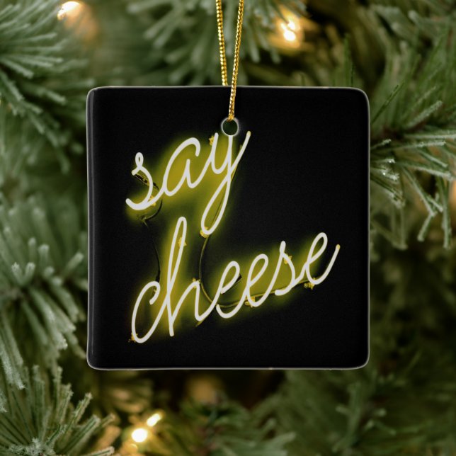Say Cheese Neon Lights Ceramic Ornament (Tree)