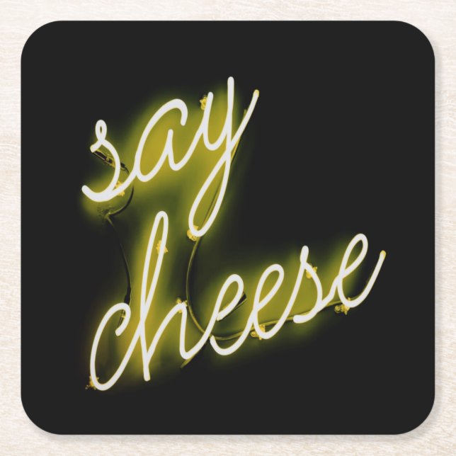 Say Cheese Neon Lights Square Paper Coaster (Front)