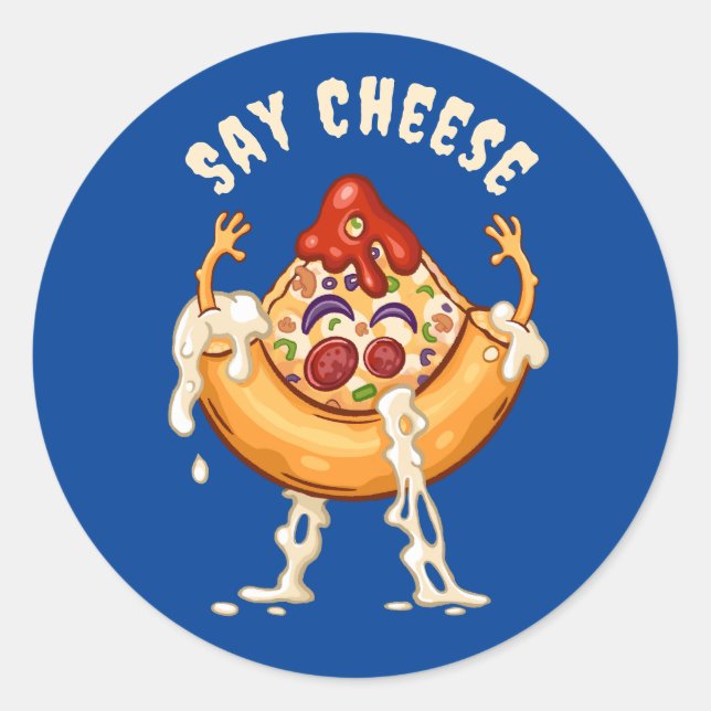 Say Cheese Pizza Slice Character Classic Round Sticker (Front)